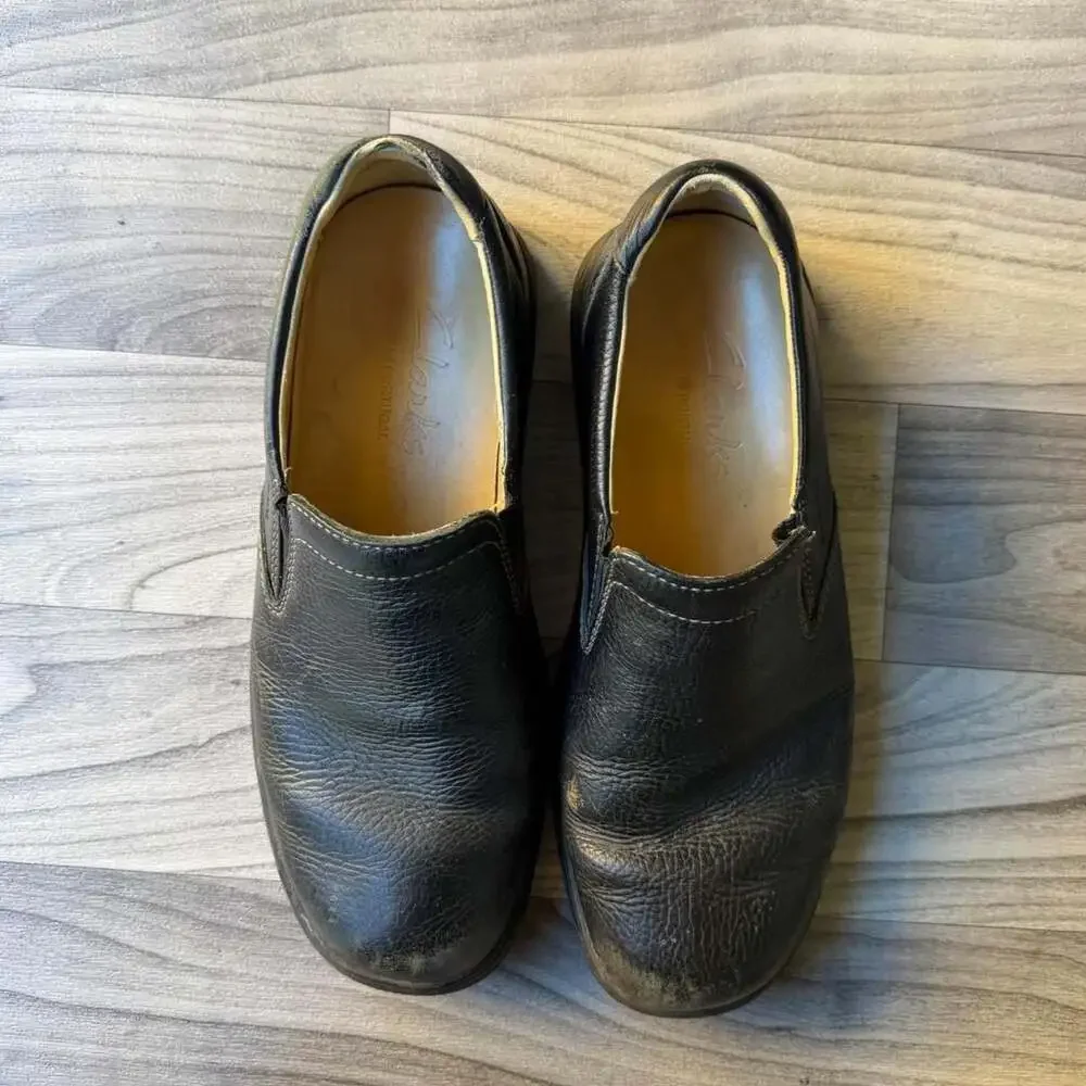 Clarks Black Leather Slip-On Loafers